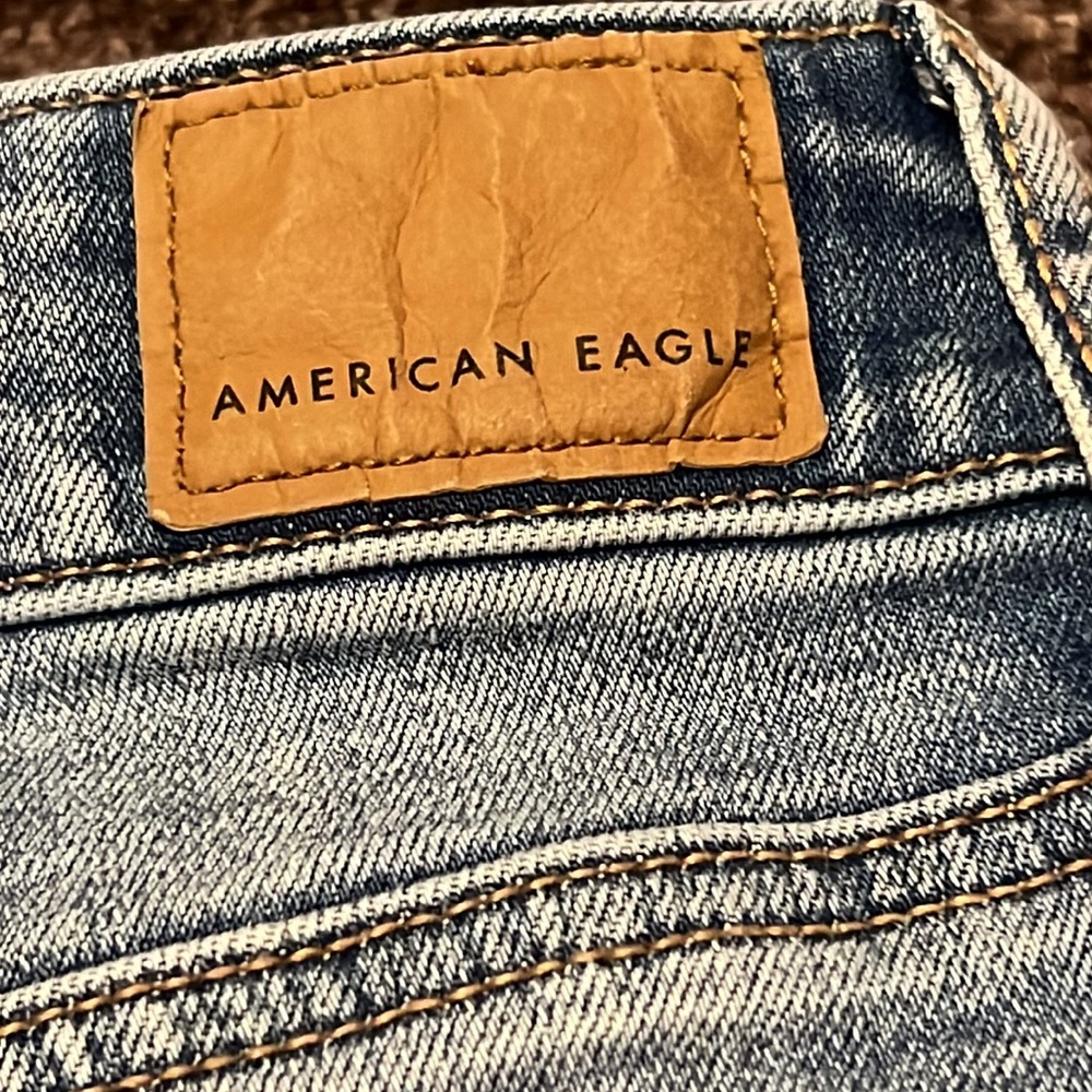American Eagle Hi Rise Mini distressed Super Stretch size 2 Jean Skirt - Picture 7 of 9